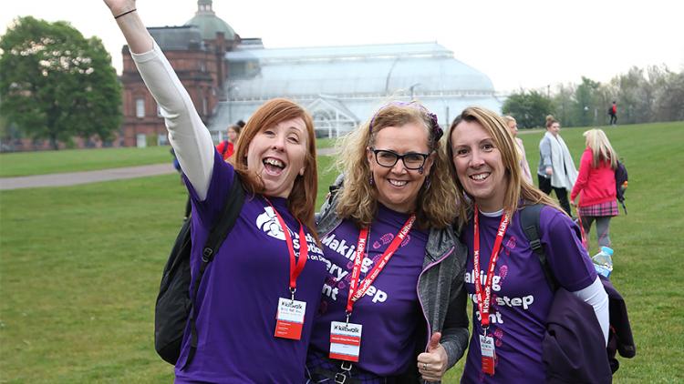 Three women at the Kiltwalk