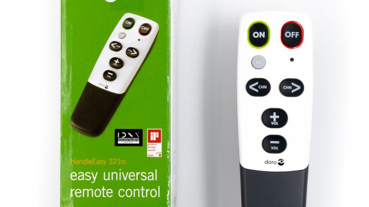 A simple TV remote control with a reduced amount of easy to see buttons
