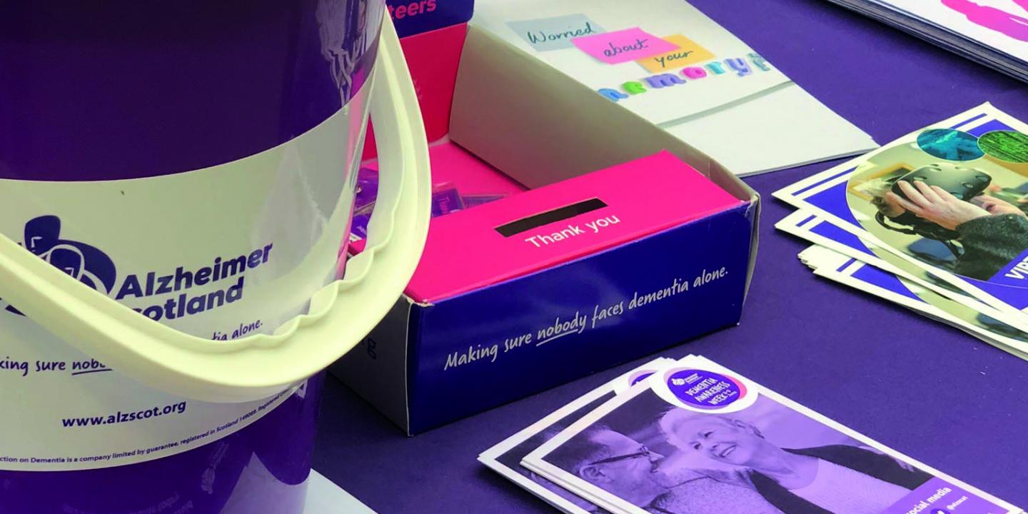 Alzheimer Scotland info sheets and bucket