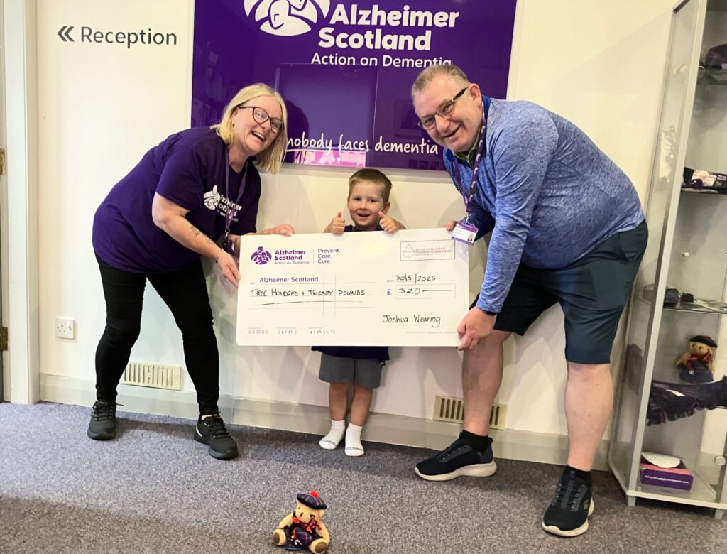 Four year old Joshua has raised hundreds for Alzheimer Scotland in memory of his great uncle.